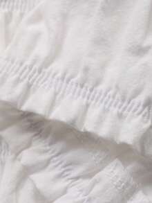 Livesso 女士半透明蕾丝圆领褶皱弹力设计短袖上衣 - 米色 - 查看 3