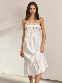 Ocili Women's Contrast Lace Ruffle Elegant Camisole Nightgown - White - View 7