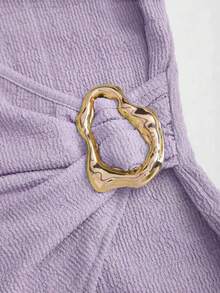 Sweetra Bộ đồ nữ tối giản, chất liệu dệt kim, thoải mái, khóa kim loại trang trí, gồm 2 món, thích hợp cho việc đi làm hàng ngày, kiểu dáng thanh lịch, phù hợp cho mùa thu. - Màu tím hoa cà - Xem 4