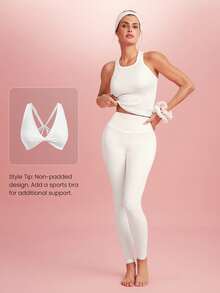 GLOWMODE 情人节罗纹匹马棉褶皱修身露背短款背心，日常休闲穿着 - 白色 - 查看 7