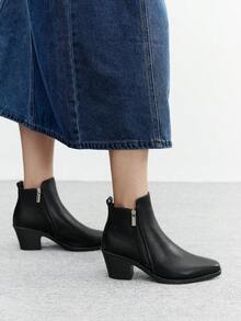 CUCCOO BIZCHIC 女士时尚百搭通勤粗跟踝靴 - 黑色 - 查看 3