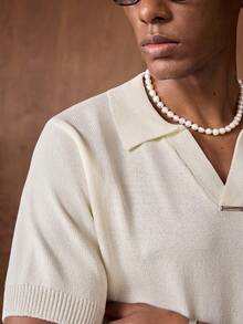 AKNOTIC Business Casual 男士夏季休闲纯色短袖针织上衣 - 杏色 - 查看 3