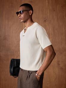 AKNOTIC Business Casual 男士夏季休闲纯色短袖针织上衣 - 杏色 - 查看 7