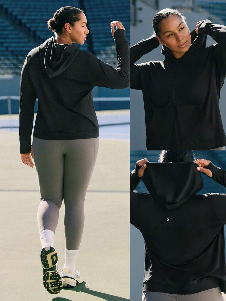 Plus Size CloudKnit City Chill Fitted Side Pockets Elastic Cuffs Zip-Front Hoodie Jacket Daily Casual Street Wear