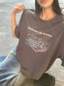 DAZY 女士极简印花圆领短袖T恤 - 灰色 - 查看 7