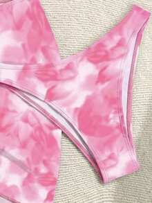 Soleia Women's Summer Beach Floral Print Halter Tie Fashionable Bikini Set With Matching Sarong Skirt - Pink - View 4