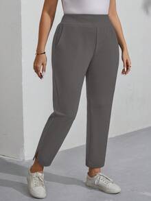 SHEIN LUNE Plus Size Women's Casual Commuter Pants - Grey - View 5
