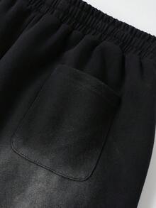 ROMWE MEN Men's Black & Red Reversible Washed Shorts Spring/Summer - Black - View 5