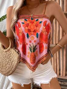 Selianne Women's Casual Loose Floral & Plant Print Camisole Tank Top - Dusty Pink - View 6