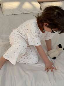 Dazy Kids Young Boy Star Print Short-Sleeve Top And Pants For Loungewear Summer - Apricot - View 4