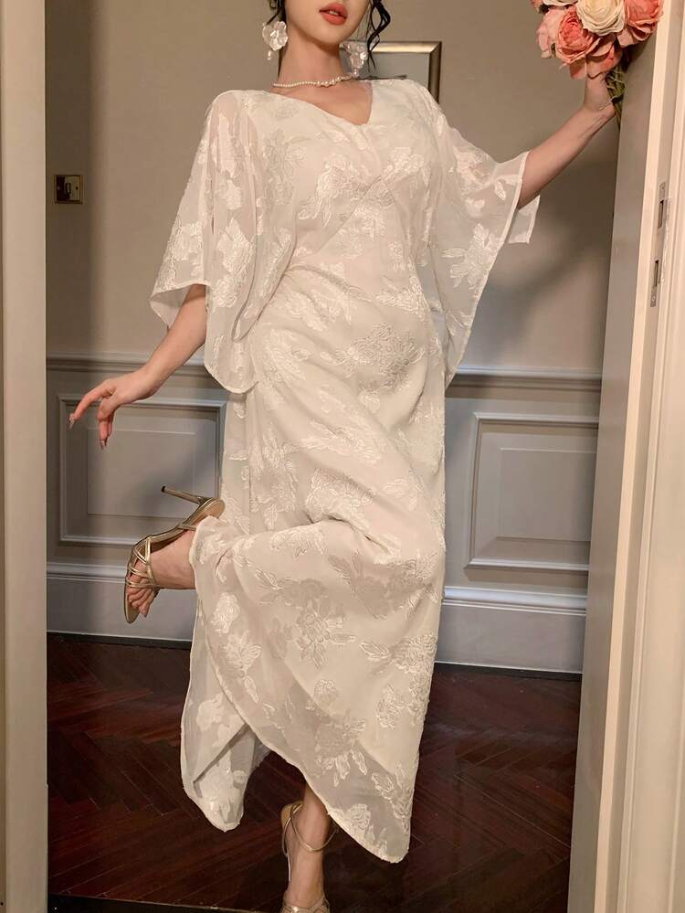 Women's Solid Color Minimalist Daily Wear V-Neck Short Sleeve Dress Sundress