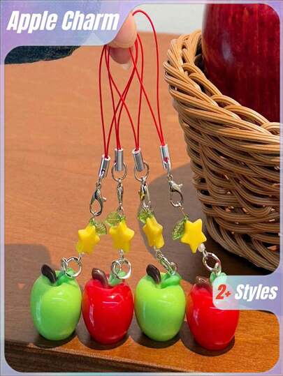 1pc Kawaii 3D Apple Charm | Girly Phone Strap & Keyring For Bags