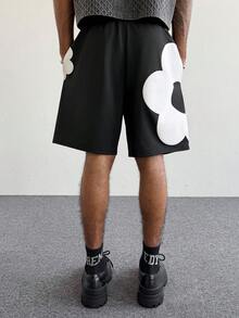 PAVTROS 男士花卉图案 3D 花泥户外音乐节日常穿着朋友聚会男友老公礼物周年纪念礼物黑色短裤 - 黑色 - 查看 5