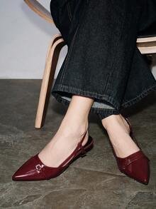 2024秋冬新款尖头性感中跟派对鞋女凉鞋设计师夏季高跟休闲正装拖鞋，优雅 - 酒紅色 - 查看 13