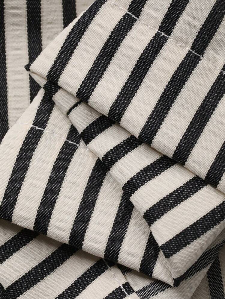 Women's Solid Color Short Sleeve Top And Striped Pants 2 Pieces Set