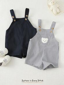 Cozy Pixies 2pcs Baby Boy Cartoon Bear Printed Bib Overalls & Shorts Set - Multicolor - View 3