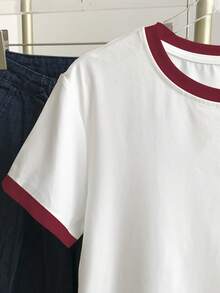 Resyla 女士撞色爱心印花圆领短袖T恤 - 白色 - 查看 4