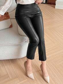 DAZY 女士修身纯色打底裤，秋冬季 - 黑色 - 查看 5