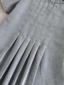 Retro tvättad denimklänning för flickor, volangärm, veckad design, lämplig för sommarresor, fest, bohemisk semesteroutfit - Blå - Visa 6