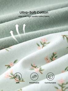 LUVLETTE Plus 3-Pack Lace Trim Cotton High-Waist Basic Briefs Women Underwear Panties Set- Floral Print Lace Trim-Green - Multicolor - View 9