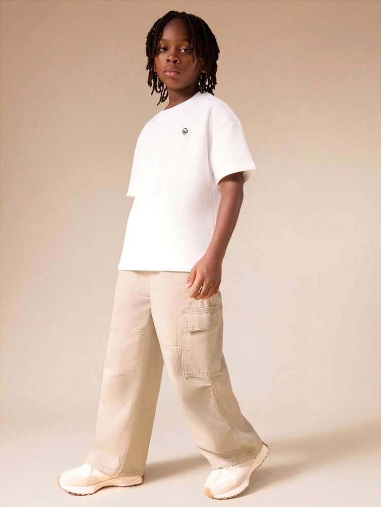 포켓이 있는 주름 장식 와이드 레그 카고 팬츠