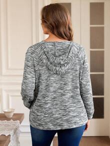 Rosumi Plus Size Women's Hooded Drawstring Button Waffle Fabric Loose Casual Sweatshirt, Autumn & Winter Sweatshirts Christmas Holiday - Multicolor - View 4