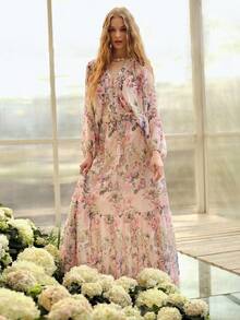 MOTF PREMIUM WOMEN'S ROMANTIC LOOSE LONG SLEEVE SHIRT WITH FLORAL PRINT, SPRING/SUMMER - Baby Pink - View 6