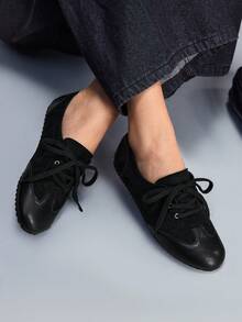 CUCCOO GRLICON Women's Square Toe Lace-Up Design Casual Flat Shoes For Christmas Valentine's Day Y2K - Black - View 3