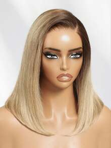 100% Human Hair Bob Wigs Ombre Honey Blonde Straight Bob Wig 7x5 Lace Closure Pre Cut Pre Bleached Glueless Wig Bye Bye Knots Lace Front Blonde With Medium Brown Roots Pre Cut Pre Plucked Pre Bleached Effortless Wear - S4/613 - View 4