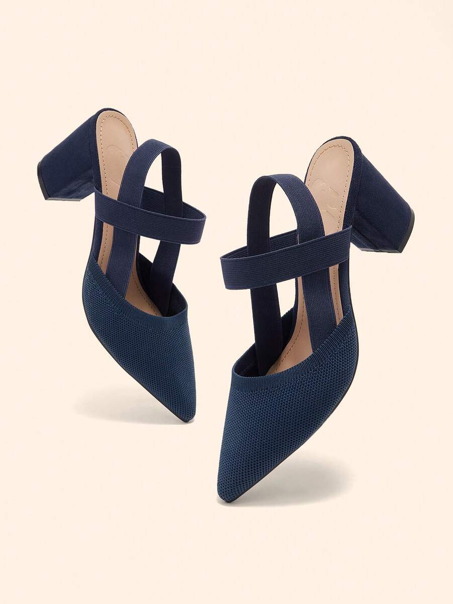 CUCCOO BASICS 女士简约尖头优雅度假粗跟黑色露跟高跟鞋，适合夏季毕业典礼、舞会、度假、春假、复活节和圣诞节等场合。 - 藍色1 - 查看 1