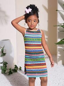 年轻女孩休闲度假时尚条纹连衣裙 - 綠色 - 查看 3