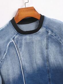 Manfinity Homme Men's Ombre Crew Neck Casual Long Sleeve Denim Pullover Denim Sweatshirt - Medium Wash - View 5