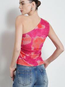 Aveloria Modichic 扎染花卉印花不对称领无袖上衣，时尚春夏新品 - 彩色 - 查看 2