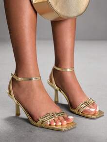 CUCCOO SZL Women's Fashionable Elegant Commute Buckle Heeled Sandals - Gold - View 5