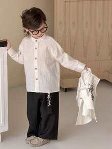 Dazy Kids 男童休闲纹理面料前扣时尚绅士西装 - 白色 - 查看 6