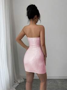 Rafferiza Petite 性感香槟色亮片露脐紧身连衣裙，适合派对、日常穿着、约会等场合。 - 粉色 - 查看 2