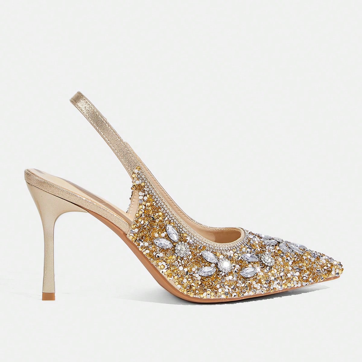Zapatos de mujer Zapatos de tacón alto de stiletto ligeros para uso diario, fiesta, boda y al aire libre, con puntera metálica, pedrería y destello