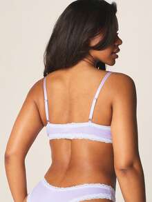 MISSGUIDED Lace Trim Bralette And Brief Set With Delicate White Trim Intimate Lingerie Matching Two Piece Underwear - Purple - View 2