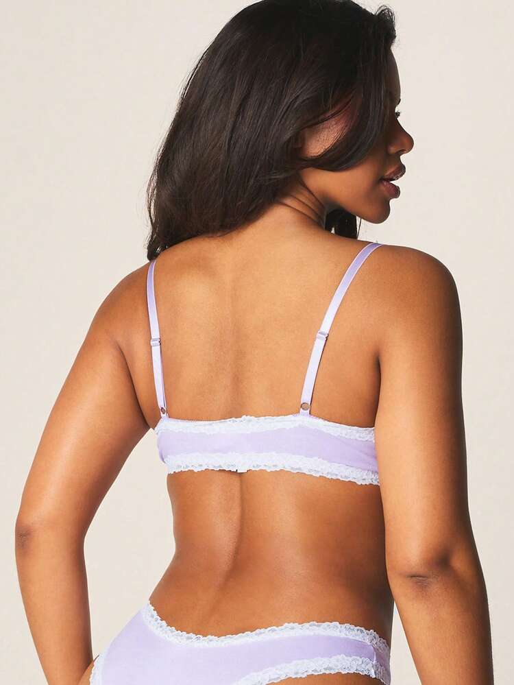 MISSGUIDED Lace Trim Bralette And Brief Set With Delicate White Trim Intimate Lingerie Matching Two Piece Underwear