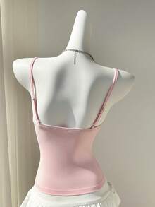 Elamini Áo hai dây nữ màu vàng phối bèo nhún cổ chữ V, eo thắt, thanh lịch, lãng mạn, cổ điển, phù hợp cho kỳ nghỉ xuân/hè, mặc thường ngày, hẹn hò, mua sắm. - Hồng - Xem 2