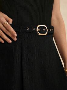 Poéselle Saia feminina minimalista de cor sólida para o verão. - Preto - Ver 6