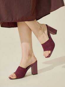 CUCCOO BASICS CUCCOO Minimalist Commuter Versatile Open Toe Mule High Heel Sandals For Christmas Spring Shoes Summer - Burgundy 2 - View 2