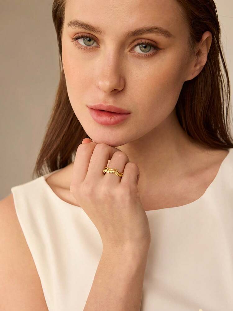 PRE18K GOLD-PLATED PURPLE GEMSTONE DOUBLE WAVE RING