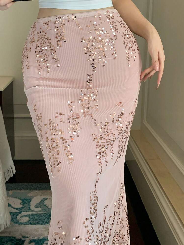 Women's Solid Color Sequin Decor Elegant Mermaid Skirt