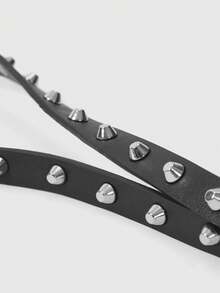 ROMWE Grunge Punk 1pc Punk Metal Buckle Rivet Black Belt, Y2K Goth Double Layer Thin Leather Belt, Very Long, Suitable For Daily Wear Summer, School Fall, Autumn, Halloween - Black - View 14