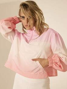 Aralina 休闲运动春夏度假沙滩跑步轻便派克大衣渐变色漏斗领拉链 - 粉色 - 查看 1