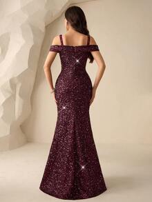 Coutiva 优雅亮片装饰连衣裙，高端宴会正式礼服 - 酒紅色 - 查看 2