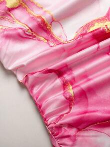 SHEIN Tween Girls' Fitted Off Shoulder Floral Print Snug Fit Slit Maxi Knit Dress - Pink - View 5