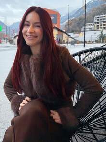 Abrilcols 时尚街头风格女士仿皮毛拉链长袖夹克 - 棕色 - 查看 5