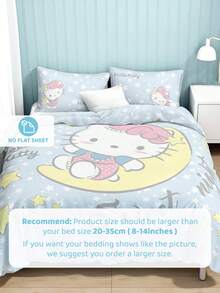 HELLO KITTY AND FRIENDS | SHEIN 这款三件套卡通猫咪印花被套采用柔软保暖的磨毛面料制成。蓝色被套饰有星月图案，并提供多种尺寸，适用于单人床、双人床、加大双人床和特大双人床。 - 淺藍色 - 查看 6